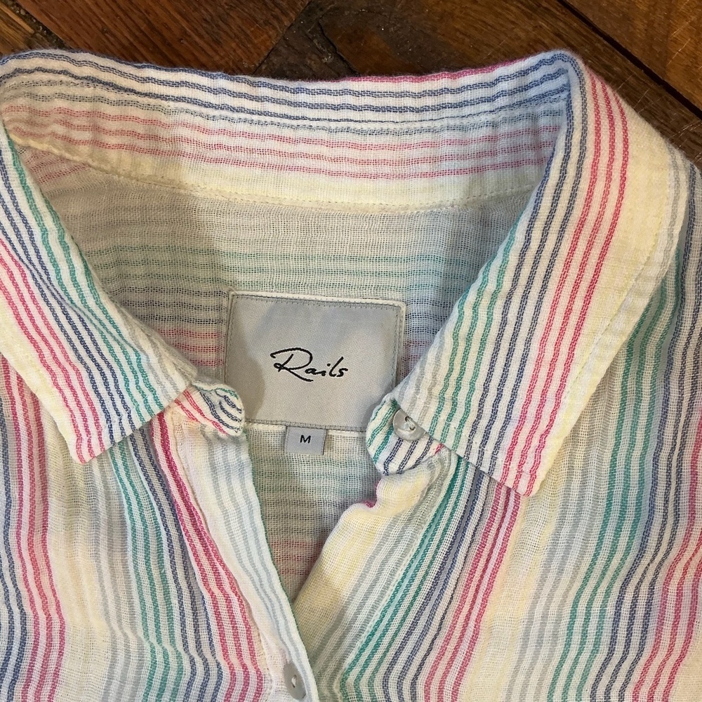 Rails Ellis Rainbow Stripe Button Down Shirt Medi… - image 4